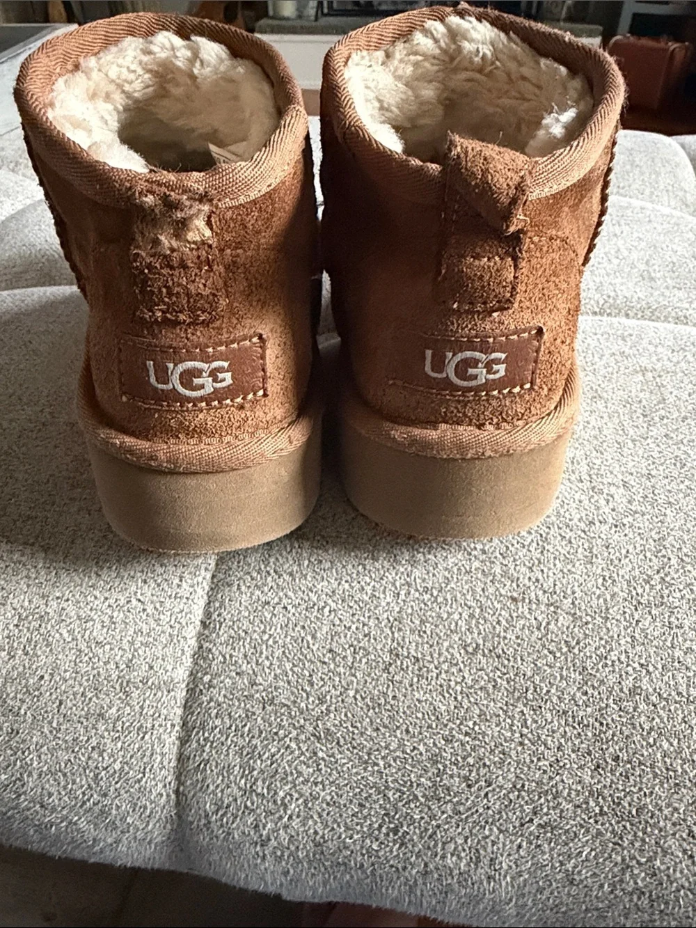 UGG Chestnut Suede Platform Ankle Boots Youth Size 2 Cozy Wool Blend Lined